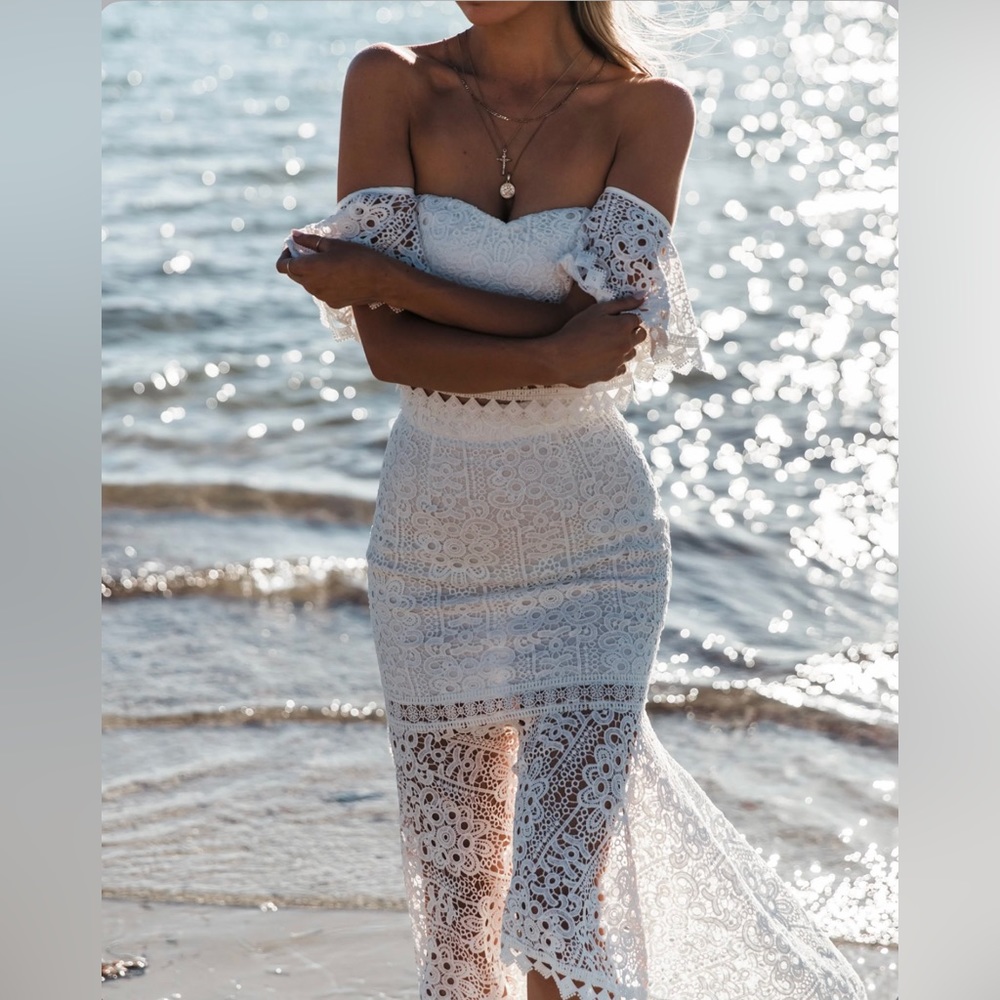 Boho White Lace Skirt Set